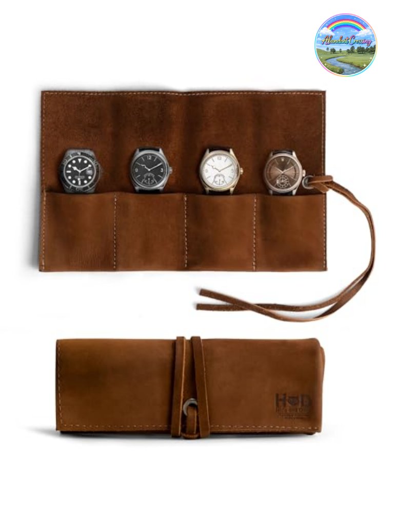 Leather Watch Roll Organizer Handmade Full Grain Holds 4 Watches Travel Case
